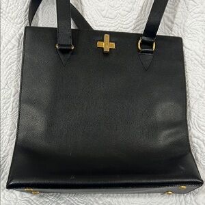 Celine Black Leather Bag with Gold Accents